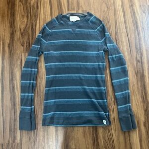 Sun + Stone Men's Blue and Gray Striped Long Sleeve Shirt